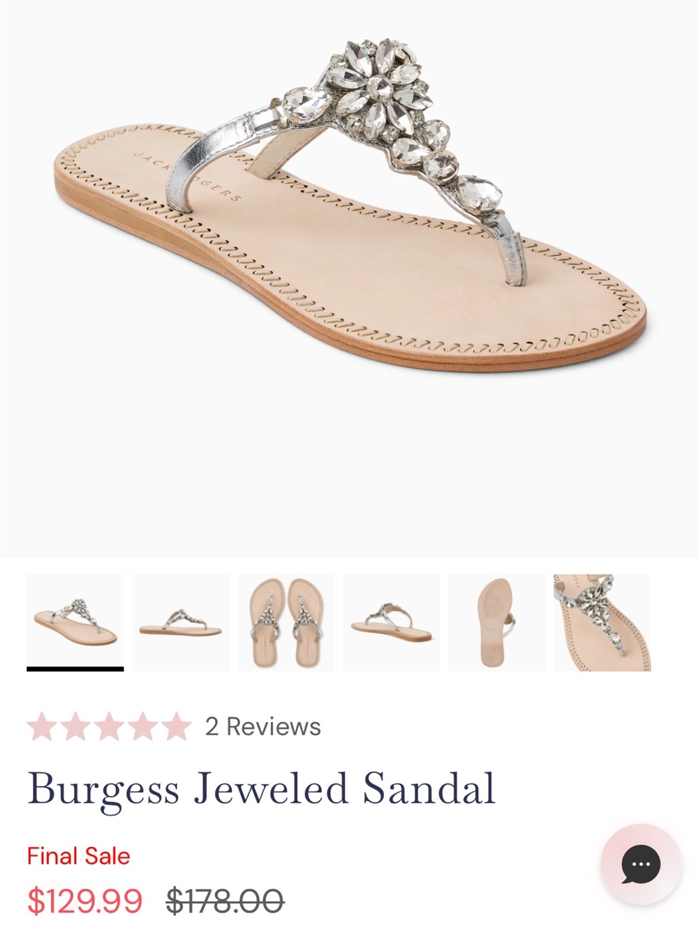 NWT Jack Rogers Burgess Jeweled Sandal Silver Toe-Post - Women